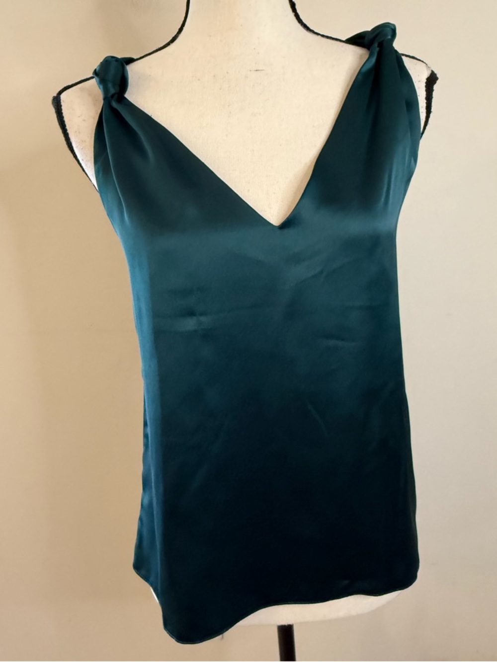 ASOS forest green silky dressy tank top cross back SZ 4